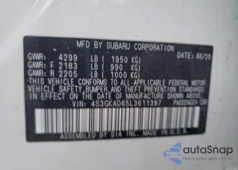 2020 Subaru Impreza Premium z USA, uszkodzony, nr VIN 4S3GKAD65L3611397